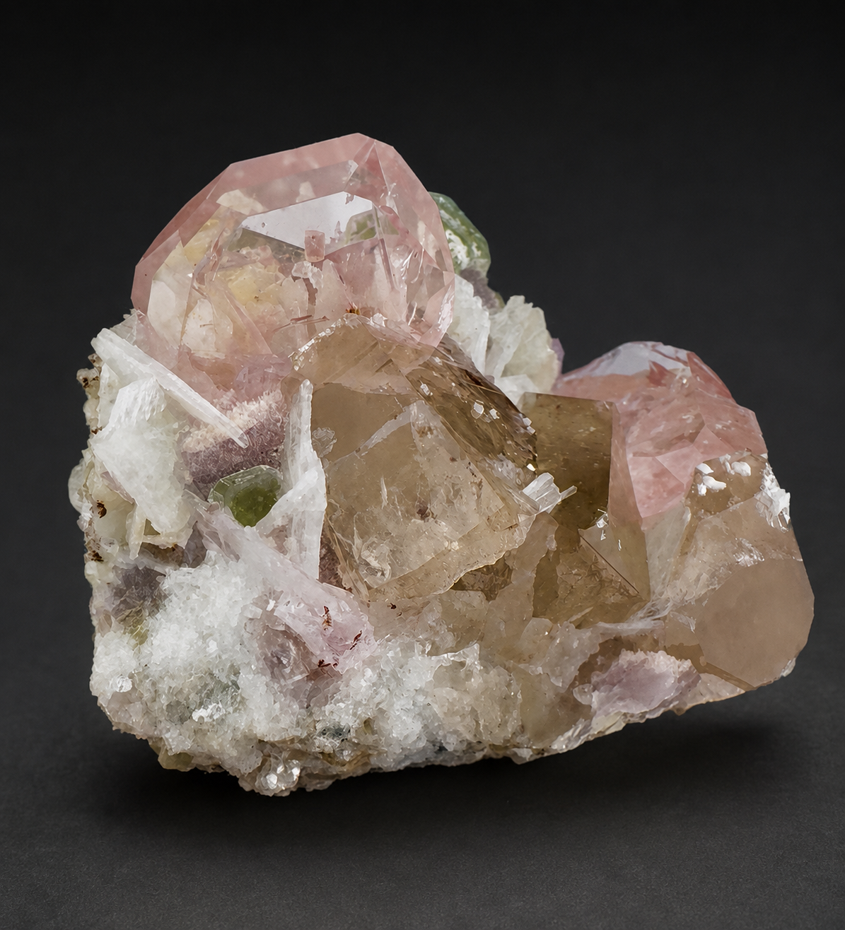 Morganite, Green Apatite, Smoky Quartz ans Clevelandite Albite Combo Specimen from Afghanistan, 266 gram