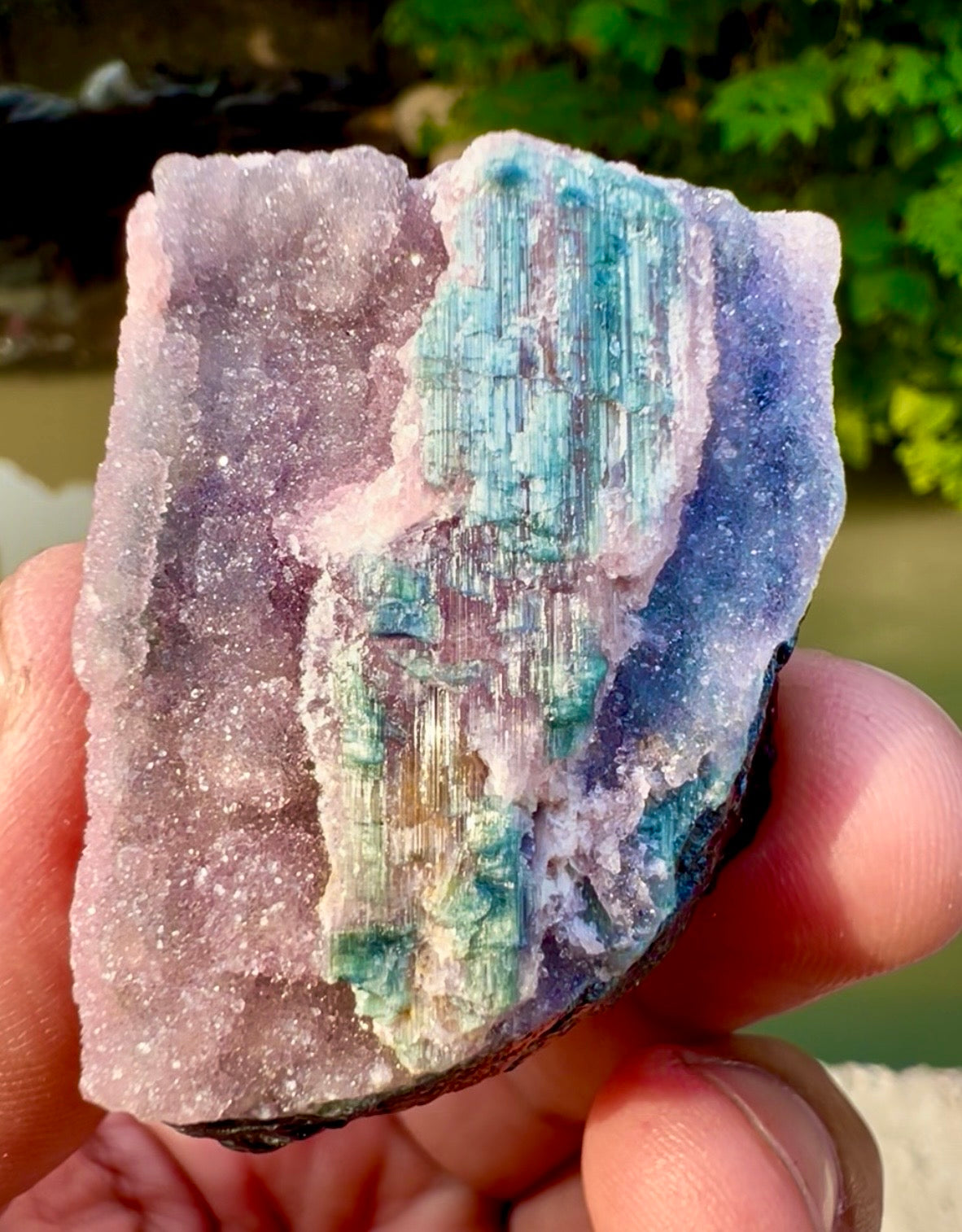 Crystallized Pink Rose Quartz on Cats Eye Tourmaline from Afghanistan - 60 gram