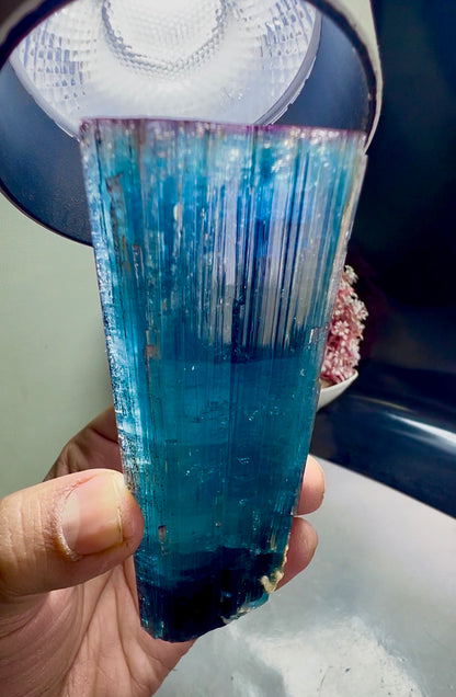 Pink Cap Indicolite Tourmaline crystal from Paprok Afghanistan , 381 gram