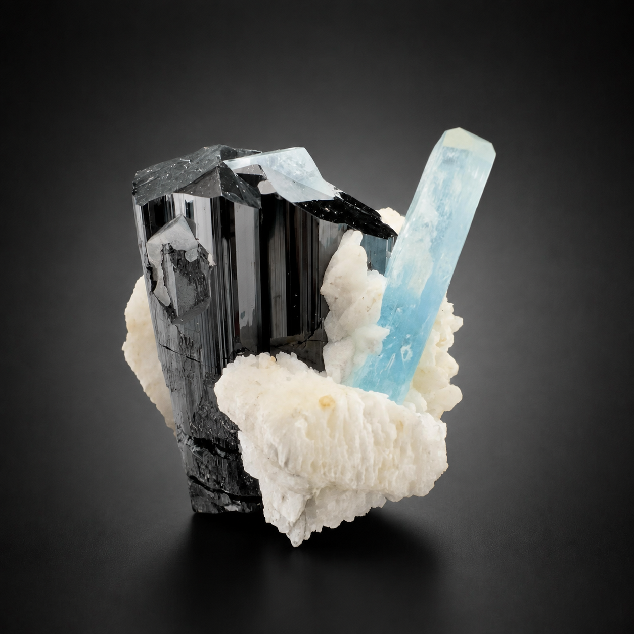 Natural Aquamarine with Black Tourmaline Schorl and Feldspar from Afghanistan, 210 gram