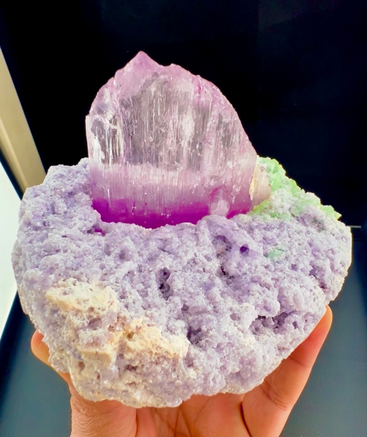 Pink Kunzite with Green Tourmalines on Lepidolite from Afghanistan, 749 gram
