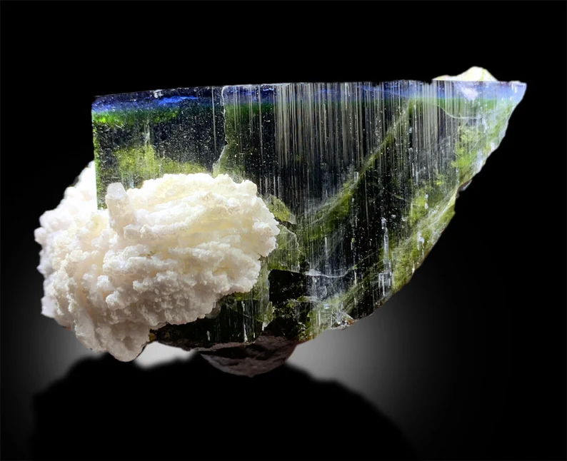 Paprok tourmaline specimen with white albite matrix
774 gram blue cap tourmaline mineral specimen for sale