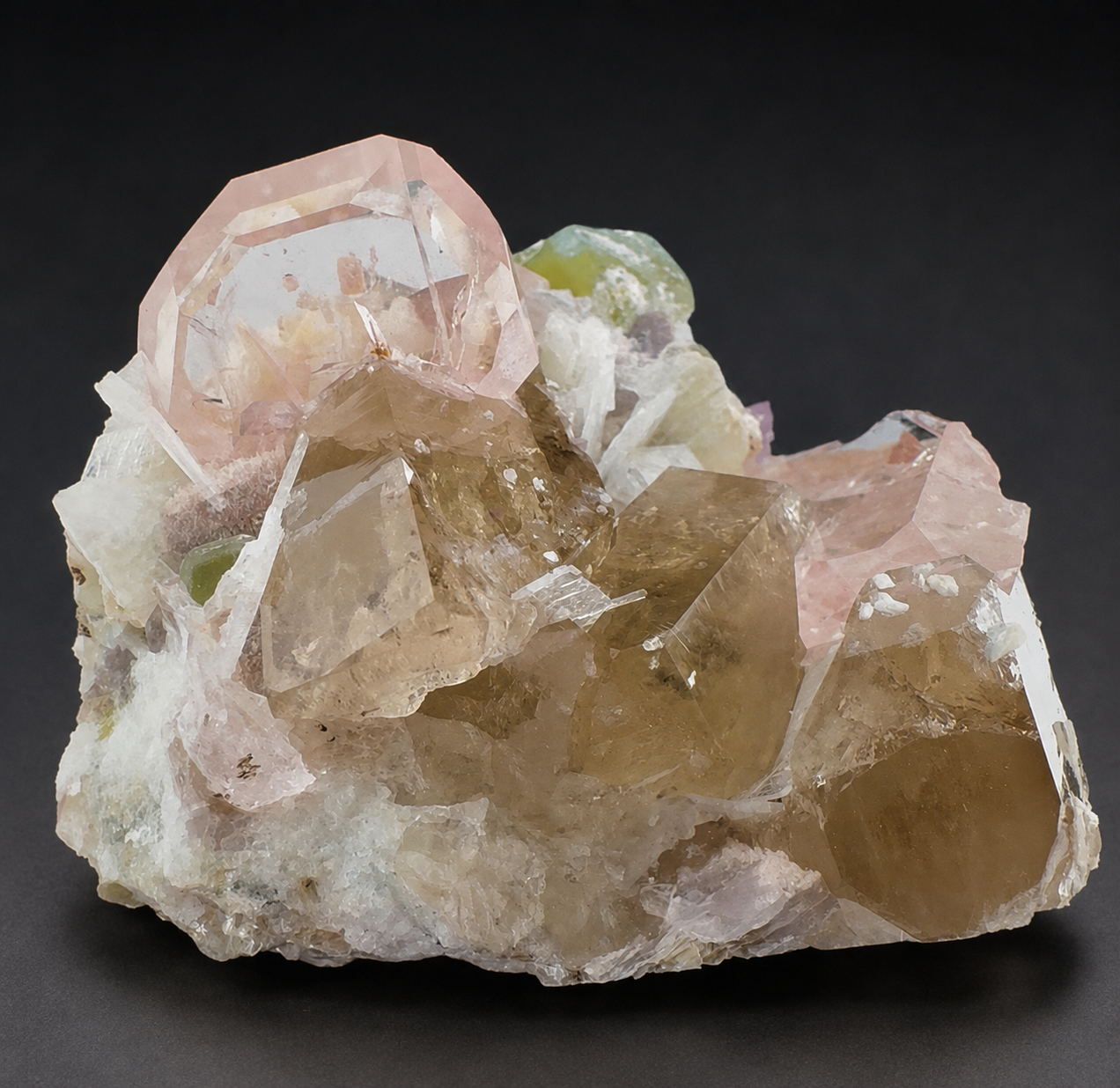 Morganite, Green Apatite, Smoky Quartz ans Clevelandite Albite Combo Specimen from Afghanistan, 266 gram