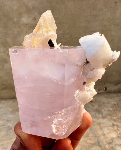 Pink Morganite crystal with Tourmalines, Mica and Feldspar from Pakistan, 365 gram