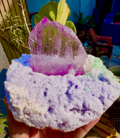 Pink Kunzite with Green Tourmalines on Lepidolite from Afghanistan, 749 gram