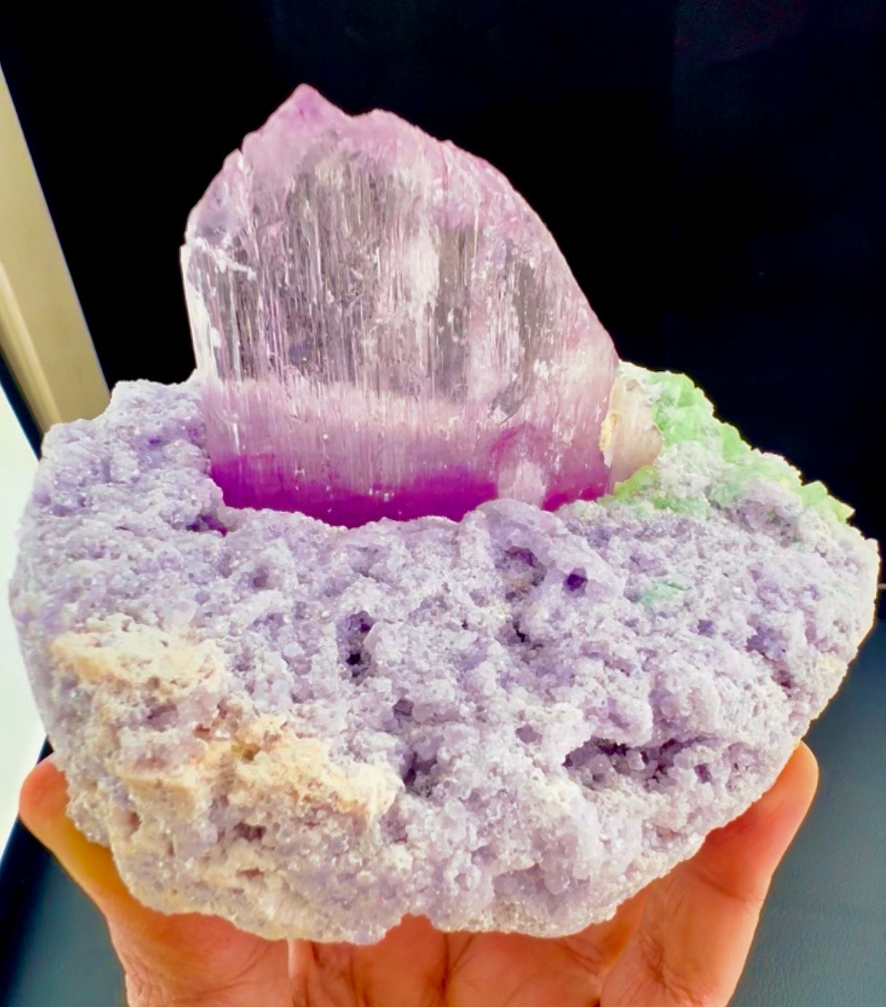Pink Kunzite with Green Tourmalines on Lepidolite from Afghanistan, 749 gram