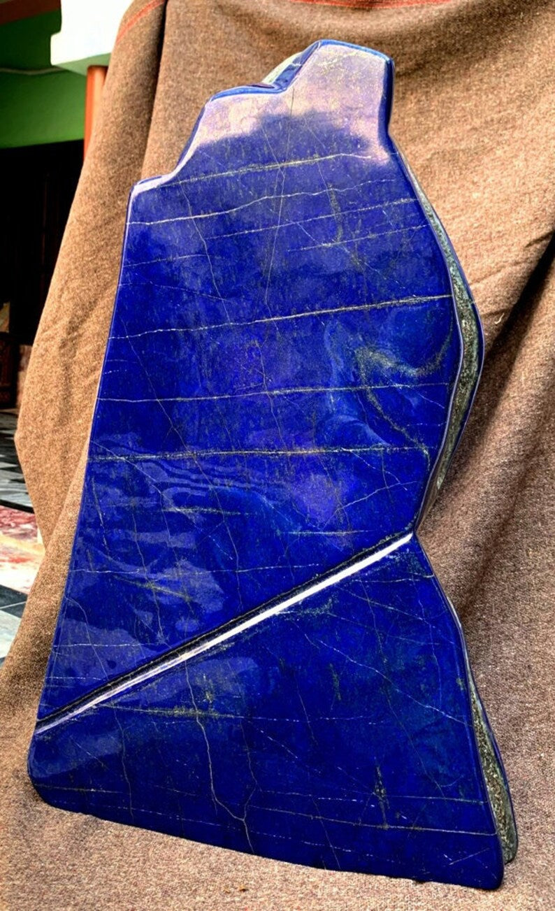 Lapis Lazuli Tumble , Huge Lapis Lazuli Free form tumble Made in Afghanistan, Real Blue Ultramarine, Handmade NO dye Lapis Tumble Home Decor