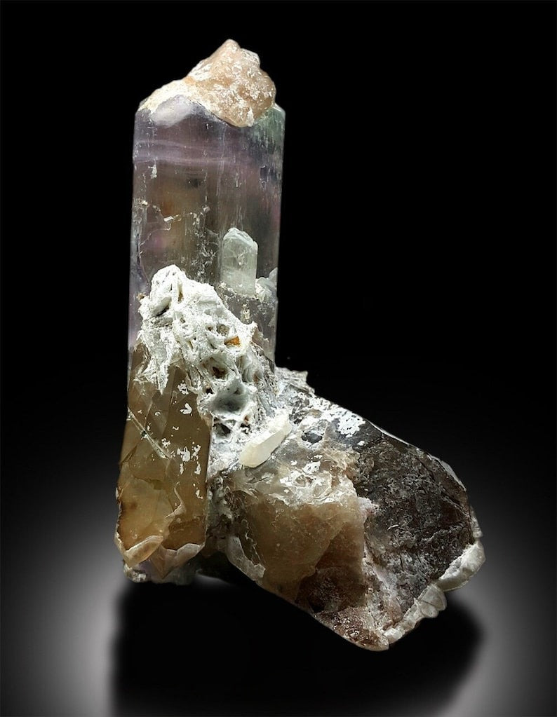 Bicolor Kunzite with Blue Tourmalines and Quartz, Natural Quartz, Kunzite Rough, Kunzite Stone, Fine Mineral, Kunzite For Sale 722 Gram