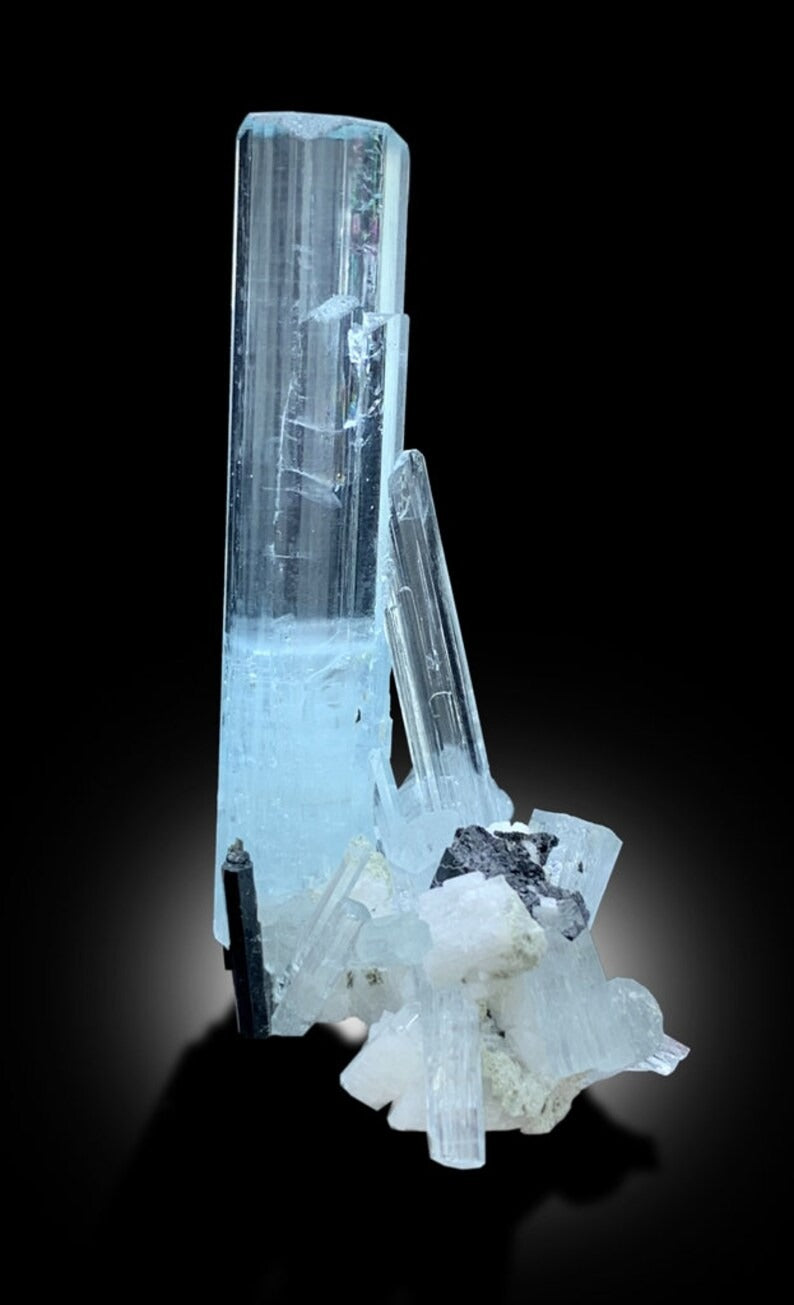 Aquamarine Crystals Cluster with Schorl from Shigar Valley Skardu Pakistan, 19 gram