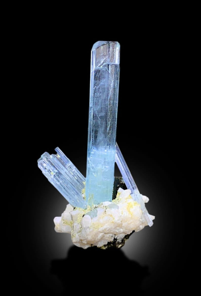 Sky Blue Aquamarine Crystals With Schorl and Albite, Mineral Specimen, Aquamarine Cluster, Aquamarine From Shigar Valley Pakistan - 22 gram