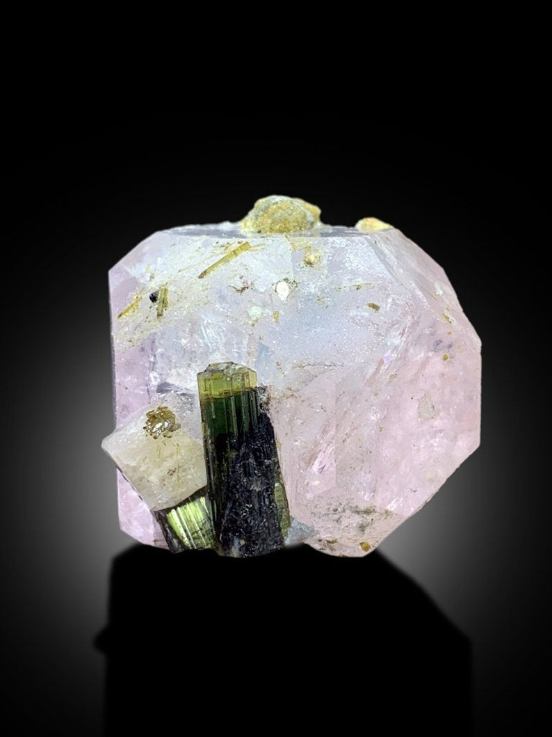 Pink Morganite with Green Tourmalines, Morganite Specimen, Morganite Crystal, Tourmaline Crystal, Mineral Specimen, Raw Gemstone, 87 gram