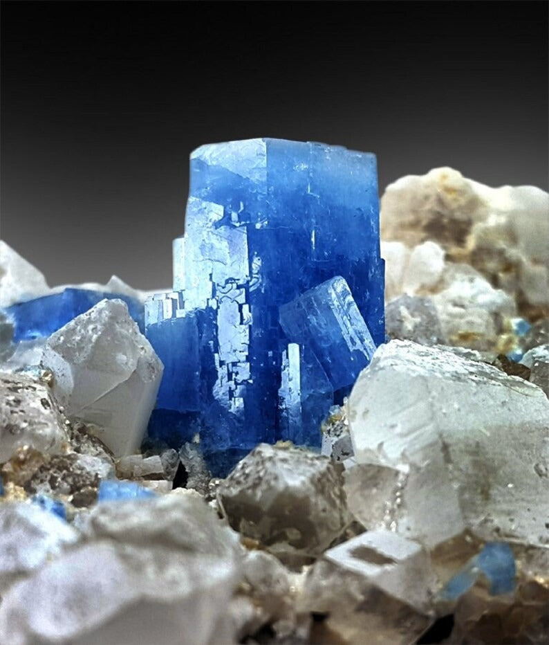 Blue Aquamarine, Natural Aquamarine, Topaz Crystal, Fluorite and Quartz Specimen, Fine Minerals, Aquamarine For Sale 522 Gram