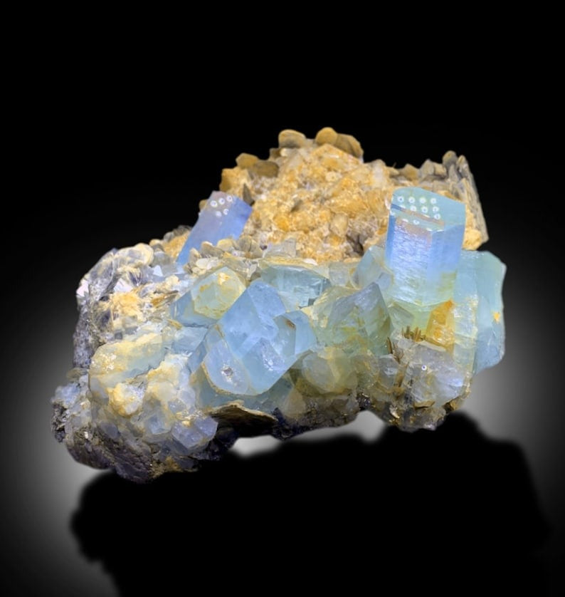 Blue Aquamarines With Calcite and Mica Mineral Specimen From Nagar Mine Pakistan - 2358 gram