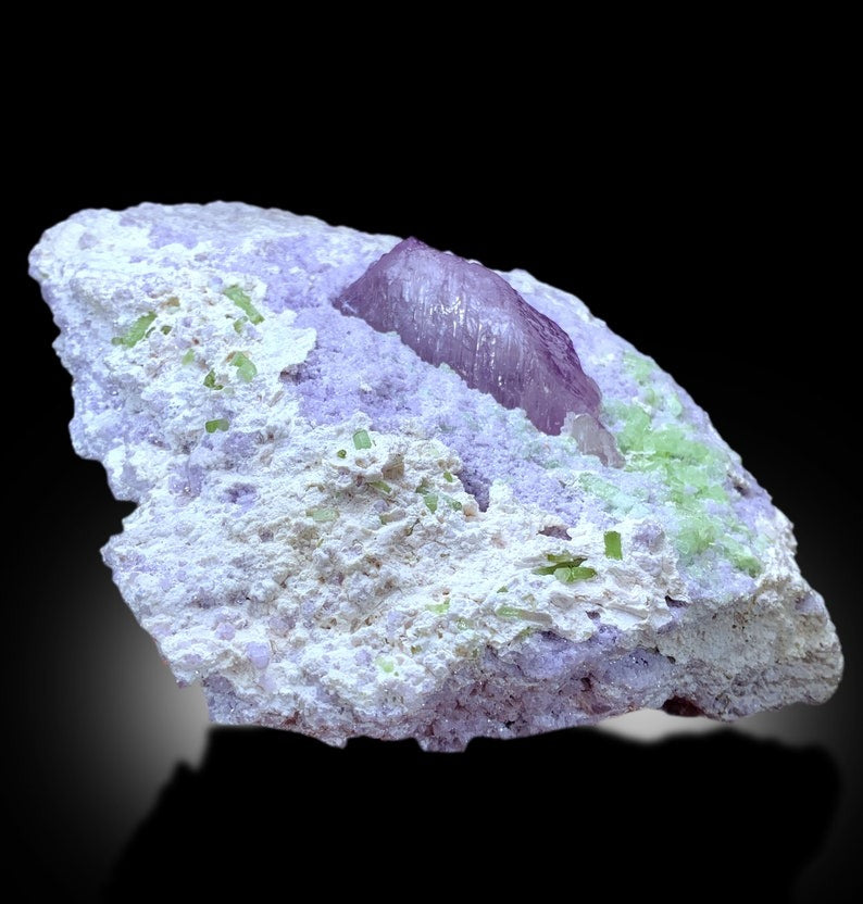 Natural Terminated Pink Kunzite With Green Tourmalines Lepidolite and Albite Mineral Specimen From Afghanistan - 2173 gram