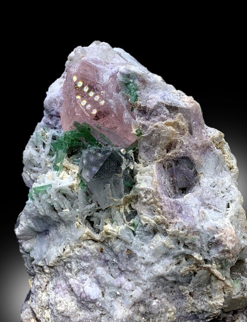 Pink Morganite With Green Tourmalines, Quartz and Albite Mineral Specimen From Afghanistan - 965 gram