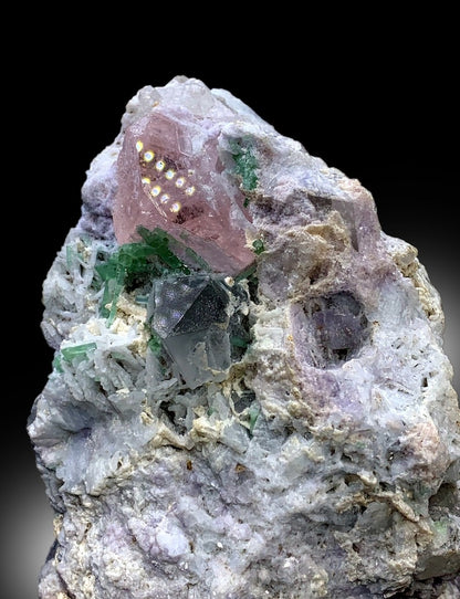 Pink Morganite With Green Tourmalines, Quartz and Albite Mineral Specimen From Afghanistan - 965 gram