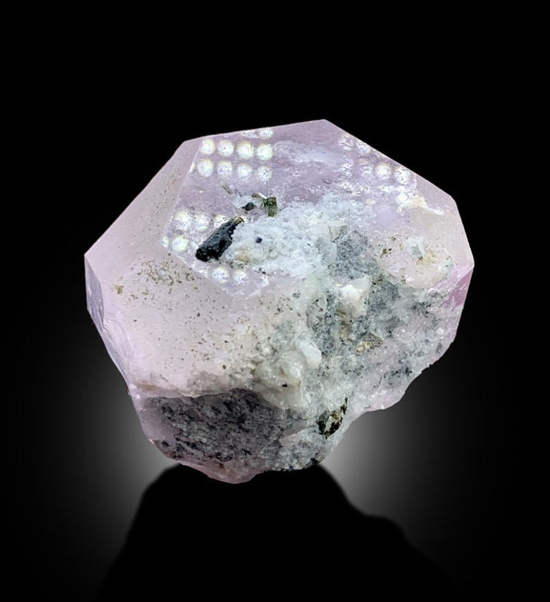AquaMorganite Crystal, Green Tourmalines, Morganite var Aquamarine Crystal, Pink Morganite Specimen, bicolor Beryl, Mineral Specimen, 122g