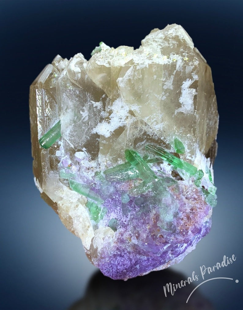 Tourmaline Specimen, Tourmaline Crystal with Lepidolite and Quartz, Natural Tourmaline, Top Grade Tourmaline, Paprok Tourmaline Specimen