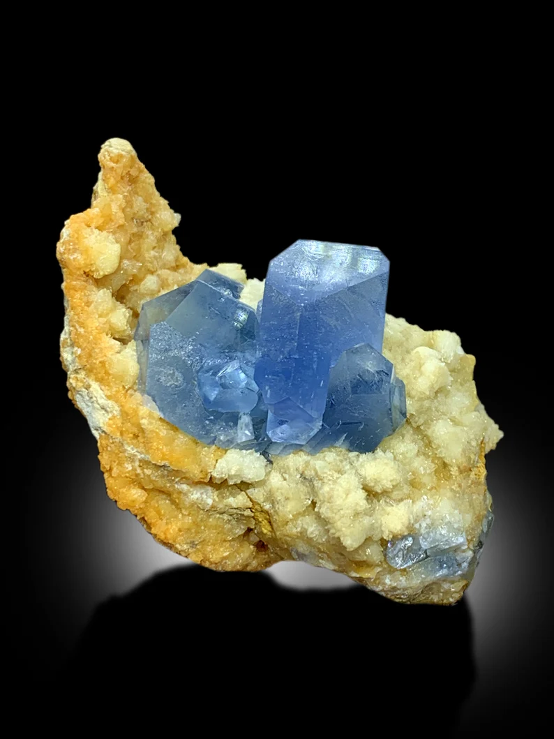 Natural Blue Color Celestine Crystals with Yellow Calcite Mineral Specimen From Baghdis, Afghanistan - 43 gram