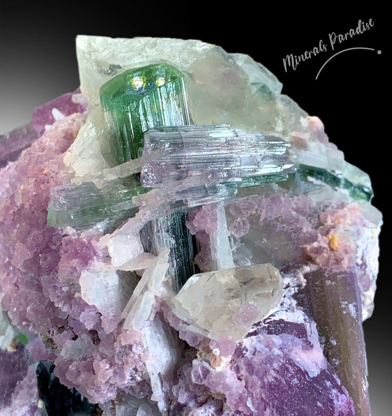 Tourmaline Crystals with Pink Lepidolite and Quartz and Albite Mineral Specimen from Afghanistan - 636 g