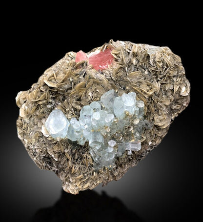 Natural Blue Color Aquamarine Cluster with Pink Apatite and Muscovite Mica, Aquamarine from Chumar Bakhoor Gilgit Pakistan - 2265 gram