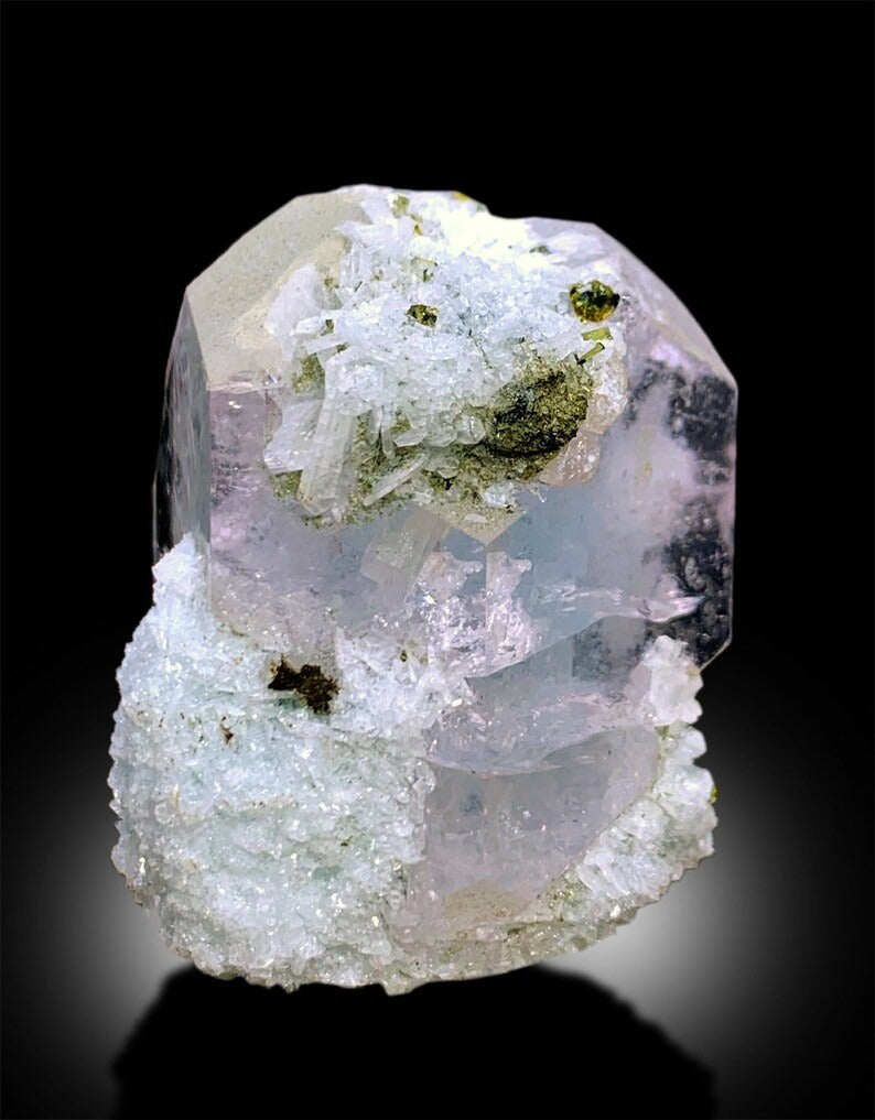 AquaMorganite with Green Tourmalines, Pink Morganite Crystal, Tourmaline Specimen, Mineral Specimen, Bicolor Beryl, 60 Gram