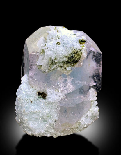 AquaMorganite with Green Tourmalines, Pink Morganite Crystal, Tourmaline Specimen, Mineral Specimen, Bicolor Beryl, 60 Gram