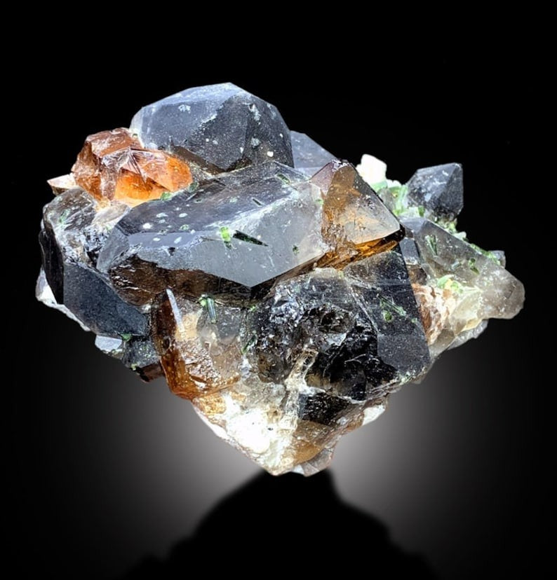 Topaz Crystals with Tourmalines, Smoky Quartz, Topaz Specimen, Tourmaline Cluster, Crystal Cluster, Mineral Specimen, Raw Topaz, 1883 g