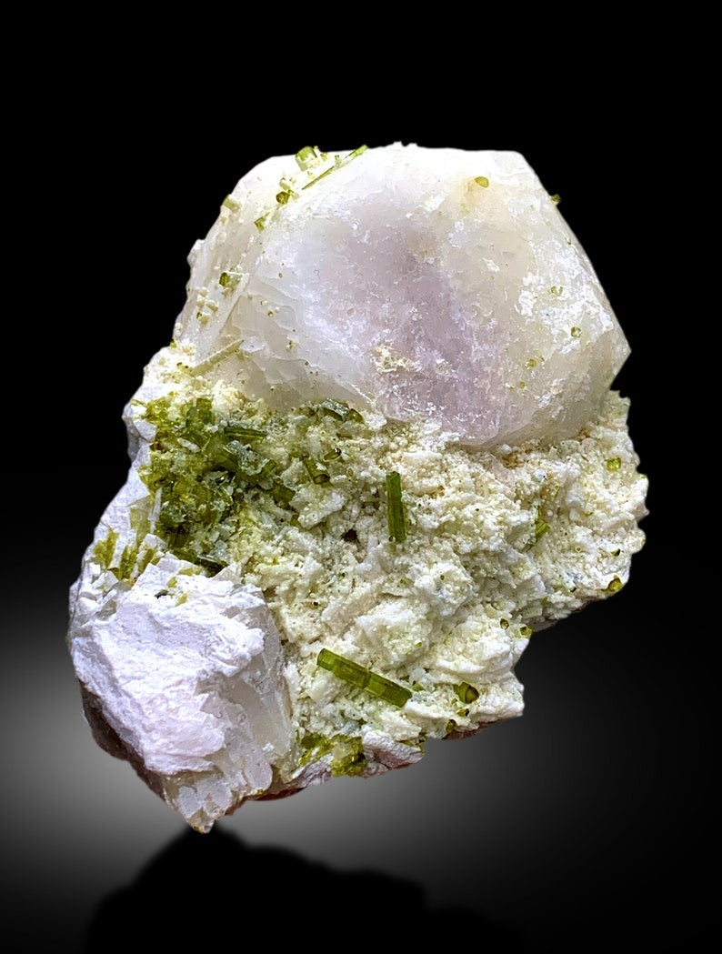 Natural Green Color Tourmaline Crystals with Pollucite, Raw Mineral, Tourmaline Specimen from Chapu Mine Skardu Pakistan - 628 gram