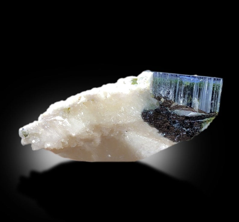 Natural Blue Cap Tourmaline Crystals with Albite, Tourmaline Specimen, Raw Mineral, Paproke Tourmaline, Crystal Specimen - 93 gram