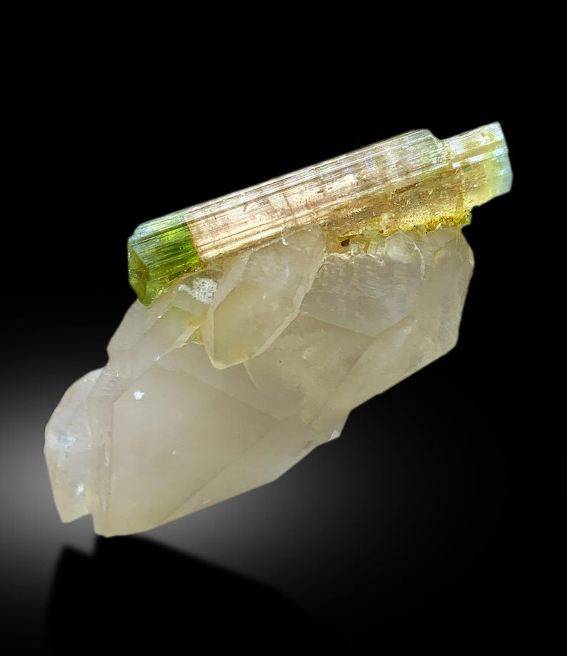 Natural Bicolor Tourmaline Crystal on Quartz, Tourmaline Specimen, Raw Mineral, Tourmaline from Paprok Afghanistan - 36 gram