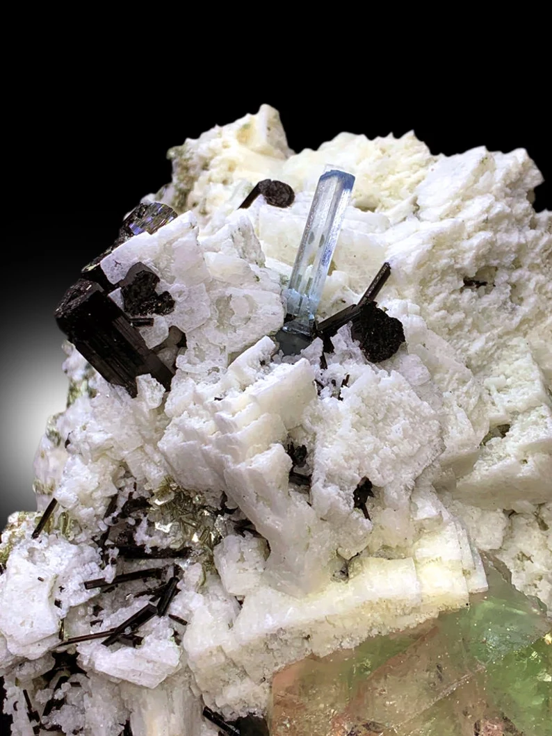 Bicolor Fluorite with Aquamarine, Tourmaline Crystals, Feldspar Specimen, Fluorite Specimen, Schorl Crystals, Blue Aquamarine, 3042 g