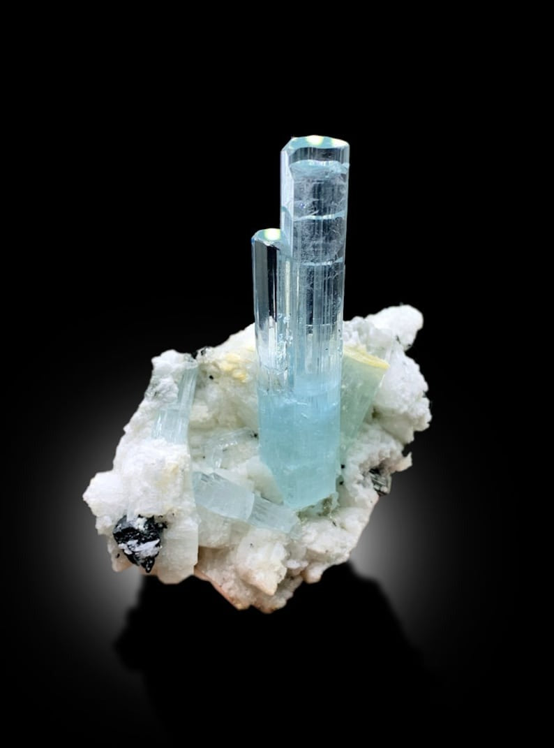 Aquamarine Crystals with Schorl on matrix from Shigar Valley Skardu Pakistan, 35 gram
