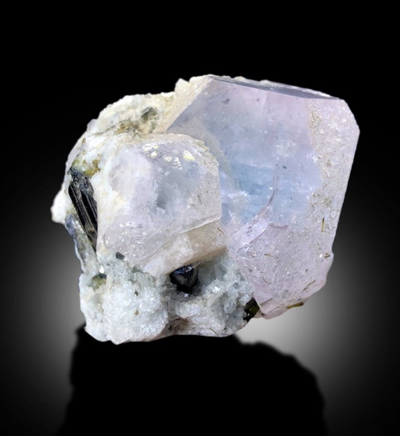 AquaMorganite With Green Tourmalines and Albite From Dara e Peach Afghanistan - 128 gram
