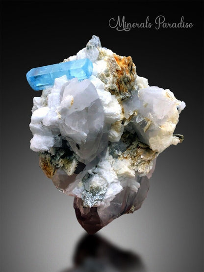 Blue Colour Aquamarine Crystal with Mica, Albite and Quartz, Aquamarine Crystal, Aquamarine Specimen, 718 Gram , 132*94 mm