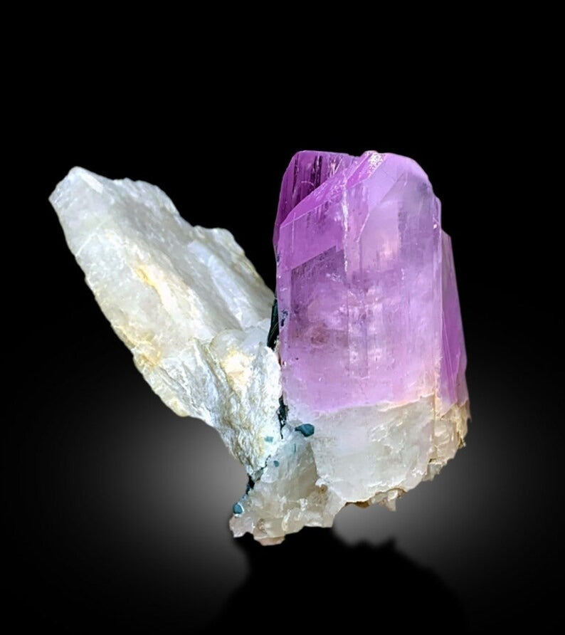 Kunzite Specimen, Terminated and Damage Free Natural Pink Kunzite With Blue Tourmalines on Matrix From Afghanistan - 176 gram