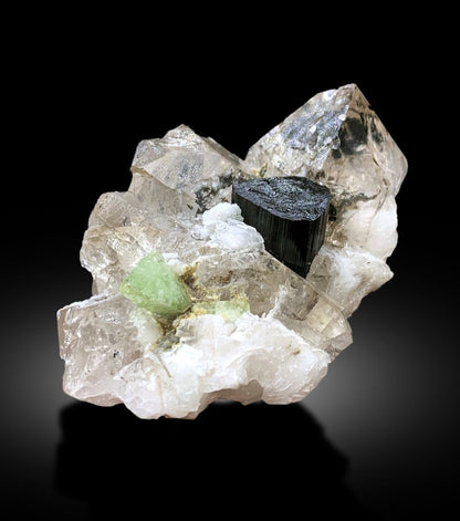 Green Herderite With Schorl and Quartz Specimen From Skardu Pakistan - 79 gram