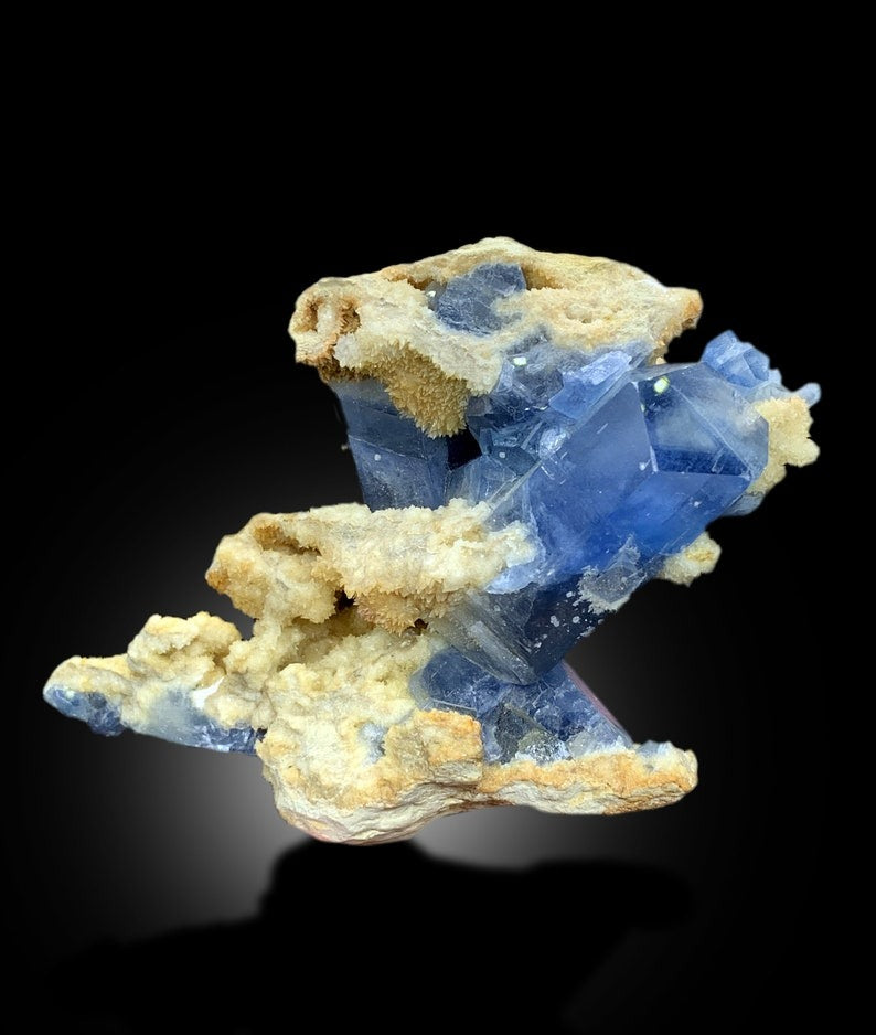 Natural Blue Celestine Crystals with Yellow Calcite Mineral Specimen from Baghdis, Afghanistan - 375 gram