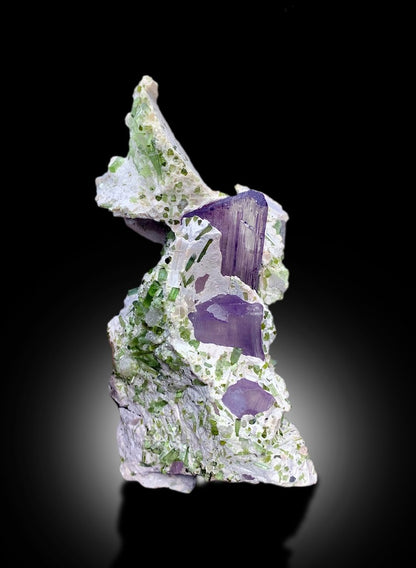 Pink Kunzite With Green Tourmline Crystals Cluster on Matrix Mineral Specimen From Afghanistan - 354 gram