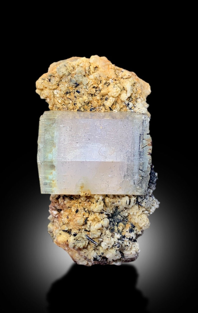 Terminated AquaMorganite With Schorl and Feldspar Mineral Specimen From Skardu Pakistan - 123 gram