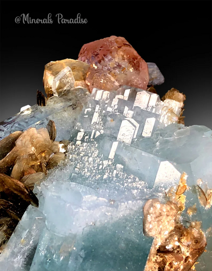 Pink Fluorite on Aquamarine Crystals, Fluorite Crystal, Aquamarine Specimen, Aquamarine for sale, Fluorite Specimen, Mineral Specimen, 288 g