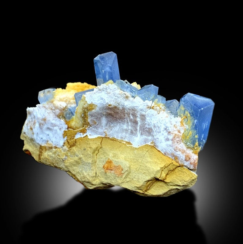 Terminated Blue Celestine Crystals With Calcite Mineral Specimen From Baghdis, Afghanistan - 89 gram