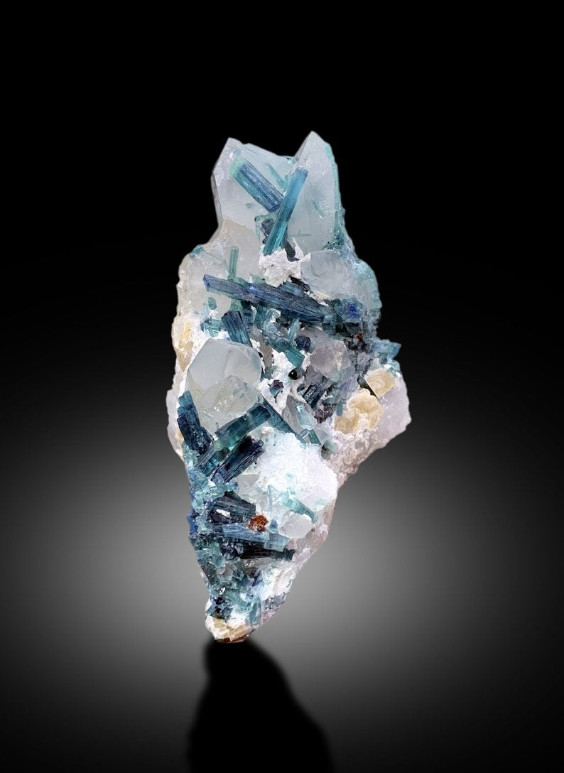Natural Indicolite Blue Tourmaline Cluster on Quartz, Tourmaline Specimen, Tourmaline Crystals, Tourmaline from Afghanistan - 380 gram