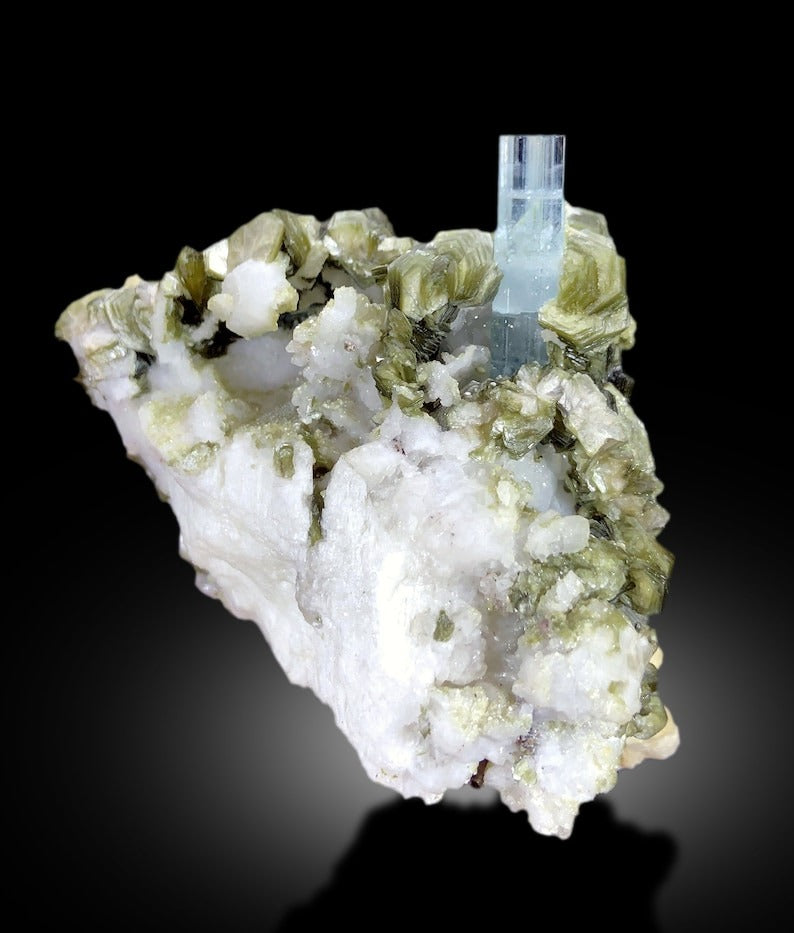 Transparent Blue Color Aquamarine Crystal with Star Mica, Aquamarine Specimen, Aquamarine from Shigar valley Skardu Pakistan - 408 gram