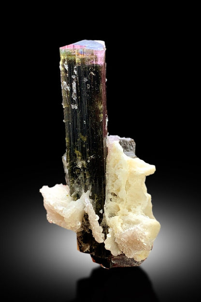 Natural Tricolor Tourmaline with Smoky Quartz and Cleavelandite Albite, Tourmaline Specimen from Astak Nala Mine Skardu Pakistan - 94 gram