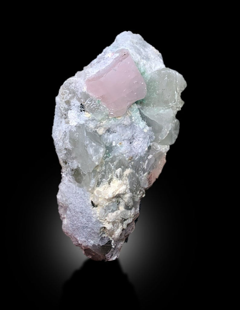 Pink Morganite With Green Tourmalines Quartz and Albite Mineral Specimen From Afghanistan - 971 gram