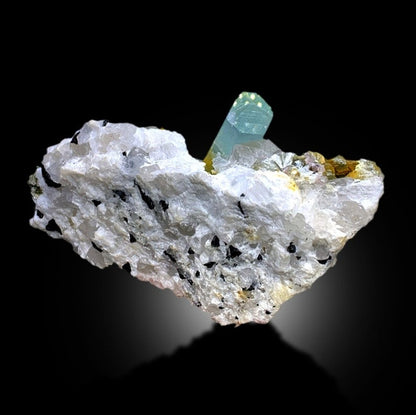 Terminated Blue Aquamarine Crystal With Mica Schorl Quartz and Feldspar Combo Specimen From Skardu Pakistan - 780 gram