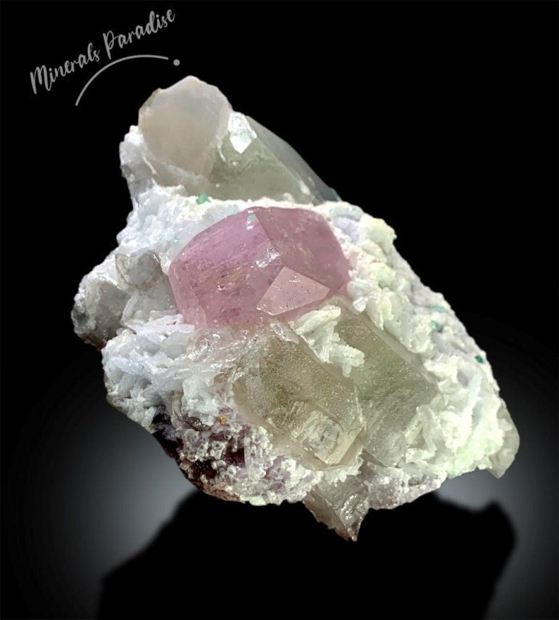 Pink Morganite Crystal with Tourmalines, Quartz and Albite, Morganite Specimen, Tourmaline Crystals from Afghanistan 342 gram