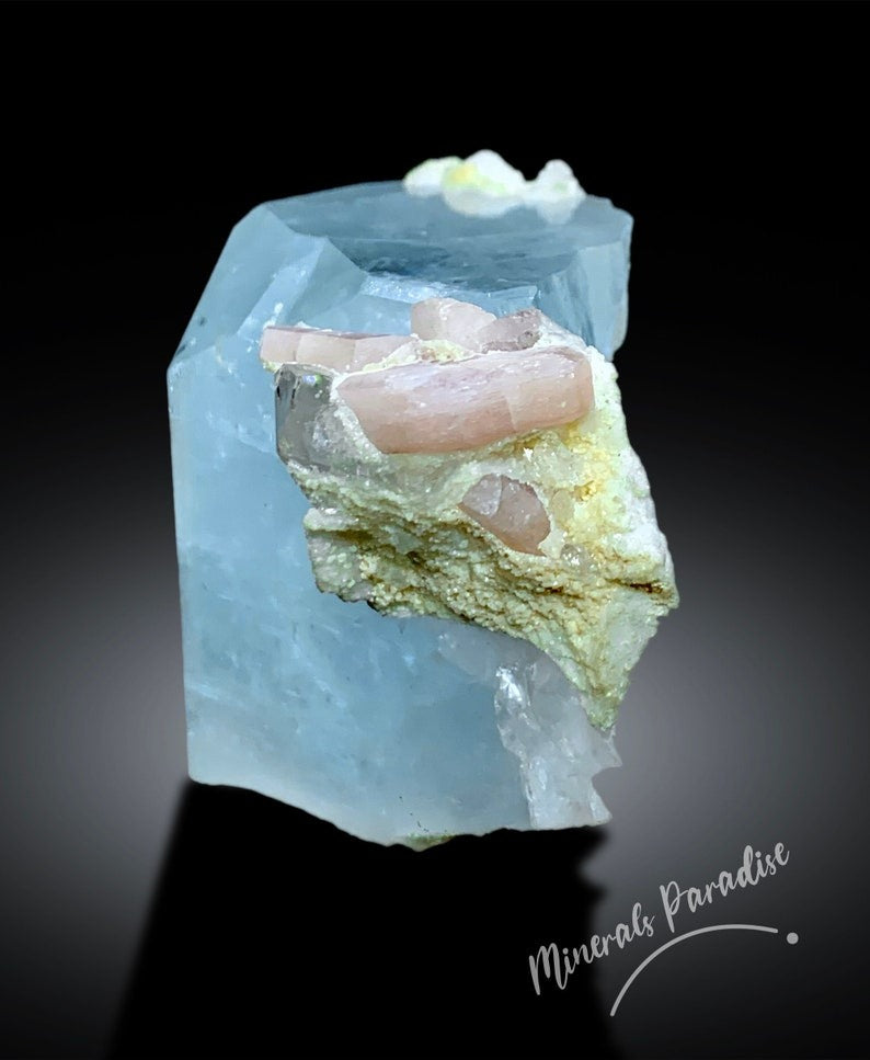 Aquamarine Crystal with Pink Apatite, Aquamarine Specimen, Apatite Crystals, Combo Mineral Specimen, 210 gram