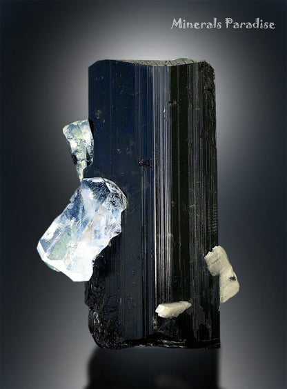 Aquamarine Crystal on Tourmaline, Natural Aquamarine, Black Tourmaline, Aquamarine Specimen, Aquamarine For Sale 132 g